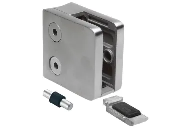PSG N01.45K2.4BS.D Uchwyt do szkła 45x45x26mm ze wspornikiem, pin zabezp., szkło 6-10,76mm (aisi304, syst.42,4, satyna)