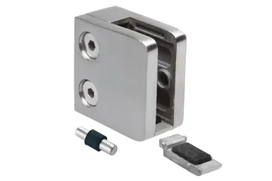 PSG N01.45K2.4XS.D Glass clamp 45X45X26 mm with bracket, safety pin, glass 6-10.76 mm (AISI 304, flat system, satin)