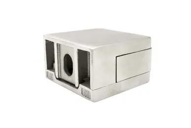 PSG N01.45K2.4XS.D Uchwyt do szkła 45X45X26 mm ze wspornikiem, pin zabezp., szkło 6–10,76 mm (AISI304, syst. płaski, satyna)