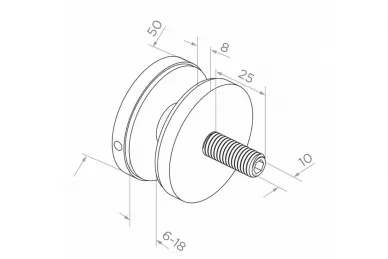 PSG N01.5010.4XS Uchwyt punktowy do szkła fi 50/8/M10x50, szkło 8-17,52mm (aisi304, syst.płaski, satyna)
