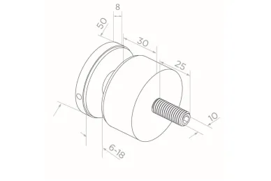 PSG N01.5013.4XS Uchwyt punktowy do szkła fi 50/30/M10x70, szkło 8-17,52mm, gwint.dystans (aisi304, syst.płaski, satyna)