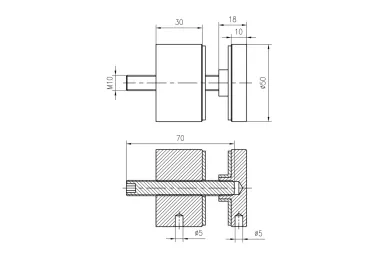 PSG N01.5013N.4XS Uchwyt punktowy rotula do szkła, do powierzchni płaskiej, fi 50/8/M10X70 - szkło 8 - 17,52 mm, pusty dystans, AISI304, satyna