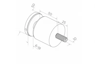 PSG N01.5015.4XS Uchwyt punktowy do szkła fi 50/50/M10x90, szkło 8-17,52mm, gwint.dystans (aisi304, syst.płaski, satyna)