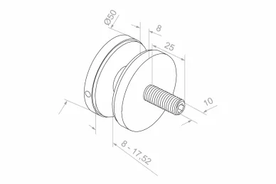 PSG N01.501M.4XS Point glass fixing dia. 50/8/M10x50, glass 8- 17.52 mm, threaded spacer (AISI 304, flat system, satin)