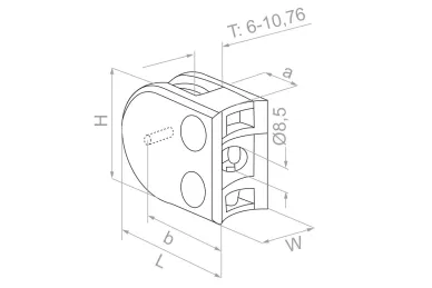PSG N01.50D1.4BP Glass clamp 50x40x26 mm, safety pin, glass 6-10.76 mm (AISI 304, 42.4 system, polished)