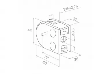 PSG N01.50D1.ZXM.9005 Glass clamp 50x40x26 mm, black, safety pin, glass 6-10.76 mm (zamak, flat system, painted)