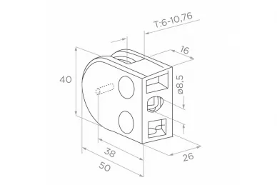 PSG N01.50D1.ZXR Glass clamp 50x40x26 mm, safety pin, glass 6-10.76 mm (zamak, flat system, raw surface)