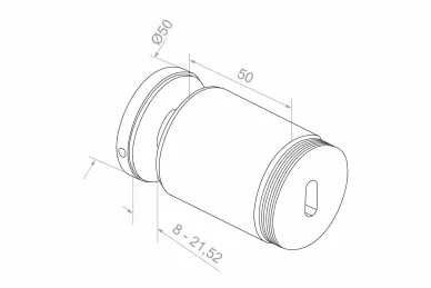 PSG N01.5550.4XS Glass point fixing dia. 50/50/M10x60, glass 8-21.52 mm (AISI304, flat system, satin)