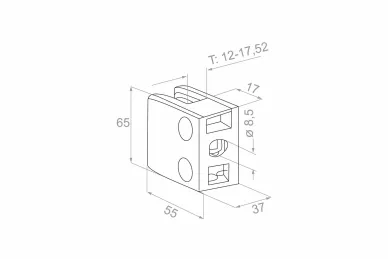 PSG N01.55K3.4XS Glass clamp 65x55x37mm with bracket, safety pin, glass 12-17.52mm (AISI304, flat system, satin)