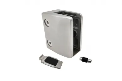 PSG N01.55K3.4XS Glass clamp 65x55x37mm with bracket, safety pin, glass 12-17.52mm (AISI304, flat system, satin)