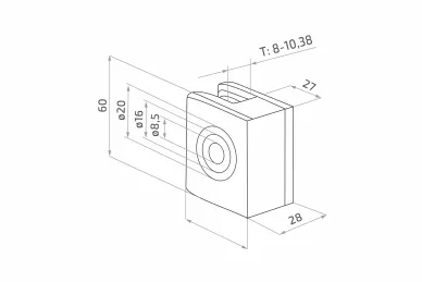 PSG N01.6050.4XS Uchwyt do szkła 60X50X28 mm krańcowy, mocowanie boczne, szkło 8-10 mm (AISI304, syst.płaski, satyna)