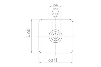 PSG N01.6060.4XS Glass clamp 60X60X28 mm middle, side mounting, glass 8-10 mm (AISI304, flat system, satin)