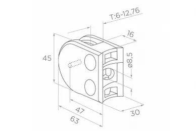 PSG N01.63D2.4BS Uchwyt do szkła 63x45x30mm, pin zabezp., szkło 6-12,76mm (aisi304, syst.42,4, satyna)