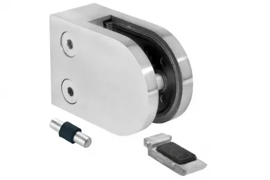 PSG N01.63D3.4XS Glass clamp 63x45x30mm with bracket, safety pin, glass 6-12.76mm (AISI304, flat system, satin)