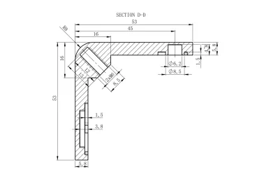 PSG N01.90K2.4US 90° square glass clamp – 53 × 45 × 26 mm, with safety pin, glass 6–10.76 mm (AISI 304, universal, satin)