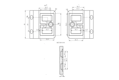 PSG N01.90K2.4US 90° square glass clamp – 53 × 45 × 26 mm, with safety pin, glass 6–10.76 mm (AISI 304, universal, satin)