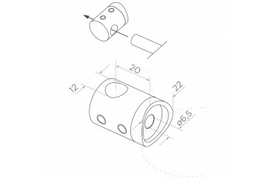 PSG N02.0012.4BP Crossbar holder for dia. 12mm rod/tube, mounting to 42.4mm tube (AISI304, system 42.4, gloss)
