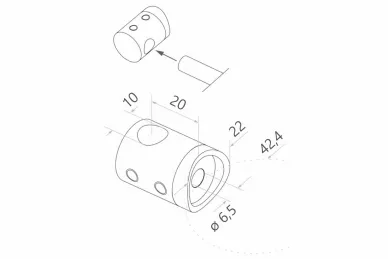 PSG N02.0210.4BS Uchwyt końcowy lewy do pręta/rury fi 10mm, moc.do rury 42,4mm (aisi304, syst.42,4, satyna)