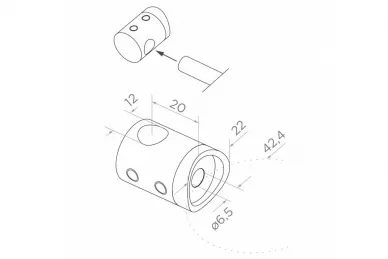 PSG N02.0212.4BS Uchwyt końcowy lewy do pręta/rury fi 12mm, moc.do rury 42,4mm (aisi304, syst.42,4, satyna)