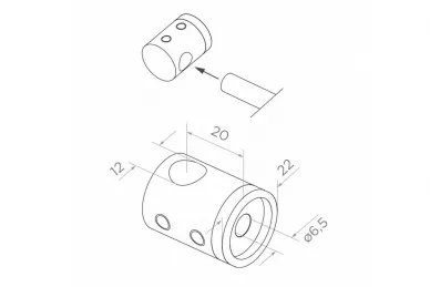 PSG N02.0212.4XS Uchwyt końcowy lewy do pręta/rury fi 12mm, moc.do płaszczyzny (aisi304, syst.płaski, satyna)