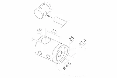 PSG N02.0216.4BS Uchwyt końcowy lewy do pręta/rury fi 16mm, moc.do rury 42,4mm (aisi304, syst.42,4, satyna)