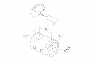 PSG N02.0216.4XS Left end holder for dia. 16mm rod/tube, mounting to flat surface (AISI304, flat system, satin)