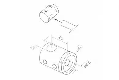 PSG N02.0312.4XS Right end holder for dia. 12mm rod/tube, mounting to flat surface (AISI304, flat system, satin)