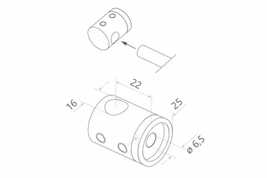 PSG N02.0316.4XS Right end holder for dia. 16mm rod/tube, mounting to flat surface (AISI304, flat system, satin)