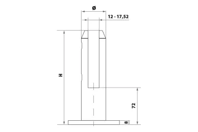 PSG N04.4802.4UM.9005 Vertical glass clamp spigot, round dia. 48 mm, with cover, H=182 mm, glass 12-17.52 mm (AISI 304, universal, satin)