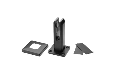 PSG N04.5801.4UM.9005 Uchwyt pionowy do szkła spigot, czarny, kwadratowy 50x50/100x100mm, z maskownicą, H=182mm, szkło 12-17,52mm (aisi304, uniwersalny, satyna)