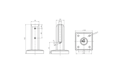 PSG N04.5801.4US Uchwyt pionowy do szkła spigot, kwadratowy 50x50/100x100 mm, z maskownicą, H=182 mm, szkło 12-17,52 mm (aisi304, uniwersalny, satyna)