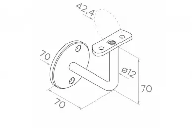 PSG N05.0101.4BS Handrail bracket 42.4mm, dia. 70/12mm, wall mount, 2 mounting holes (AISI 304, 42.4 system, satin)