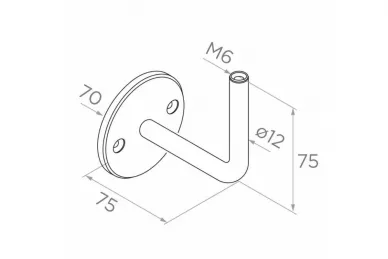 PSG N05.0102.4US Handrail bracket without mounting plate (M6), dia. 70/12mm, wall mount, 2 mounting holes (AISI 304, universal, satin)