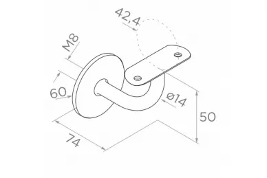 PSG N05.0104.4BP Mocowanie poręczy 42,4mm, fi 60/14mm, moc.do ściany, 1 otw.montaż. (aisi304, syst.42,4, połysk)