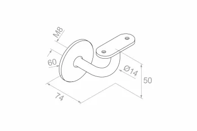 PSG N05.0104.4XS Flat handrail bracket, dia. 60/14 mm, wall mount, 1 mounting hole (AISI 304, flat system, satin)