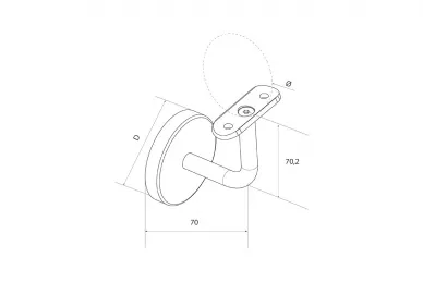 PSG N05.0106.4BS Handrail bracket 42.4mm with cover, dia. 70/12mm, wall mount, 3 mounting holes (AISI 304, 42.4 system, satin)