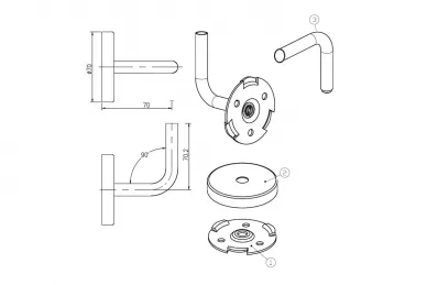 PSG N05.0106.4US Handrail bracket with cover for wall mounting – universal system, dia. 70/12 mm, 3 mounting holes, AISI 304, satin