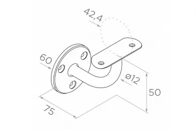 PSG N05.0201.4BP Handrail bracket 42.4mm, dia. 60/12mm, wall mount, 3 mounting holes (AISI 304, 42.4 system, polished)