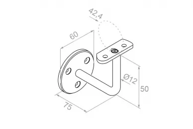 PSG N05.0201.4BS Mocowanie poręczy 42,4mm, fi 60/12mm, moc.do ściany, 3 otw.montaż. (aisi304, syst.42,4, satyna)