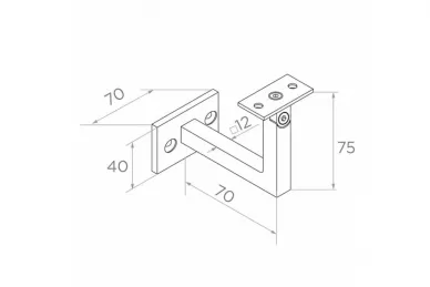 PSG N05.0302.4XS Flat handrail bracket, 70x40/12x12mm, wall mount, 2 mounting holes, articulated (AISI 304, flat system, satin)