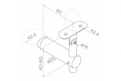 PSG N05.2501.4BS Axial post 42.4mm to handrail 42.4mm connector, articulated (AISI 304, 42.4 system, satin)