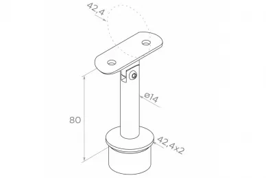 PSG N06.02B1.4BS Handrail support 42.4mm, dia. 14/H80, articulated, glue-in (AISI 304, 42.4 system, satin)