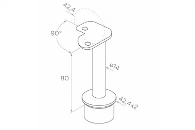 PSG N06.02B3.4BP Corner handrail support 42.4mm, dia. 14/H80, 90° angle, glue-in (AISI 304, 42.4 system, polished)