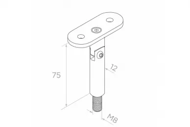 PSG N08.1207.4XS Articulated handrail support rod dia. 12x75mm, with flat mounting plate, external thread M8 (AISI 304, flat system, satin)