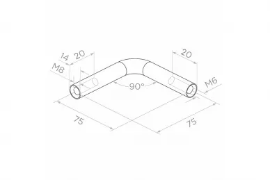 PSG N08.5141.4US Pręt podpory poręczy, kąt 90°, fi 14mm, 75x75mm, gwint wewn.M6/zewn.M8 (aisi304, uniwersalny, satyna)