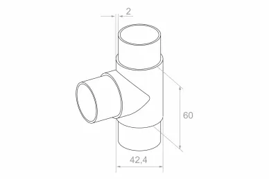 PSG N13.0701.4BS T-piece tube connector 42.4x2/H60, glue-in (aisi304, system 42.4, satin)