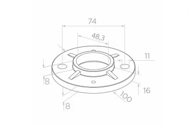 PSG N21.0101.4CR Reinforced post base for welding fi 100x48.3xH16 mm, mounting holes 2x fi 11 mm (aisi304, system 48.3, raw surface)