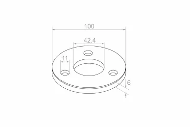 PSG N21.0203.4BS Podstawa słupa do spawania fi 100x42,4xH6mm, otw.montaż. 3x fi 11mm (aisi304, syst.42,4, satyna),