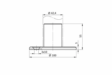 PSG N21.0213.4BS Podstawa słupa balustrady fi42,4 mm - do wbijania, fi100 x H5 mm, trzy otwory, stal nierdzewna, satyna