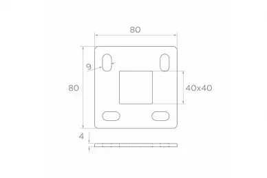 PSG N21.06E2.4ER Podstawa słupa do spawania 80x80/40x40/H4mm, otw.montaż. 4x fi 9x20mm (aisi304, syst.40x40, pow.surowa)
